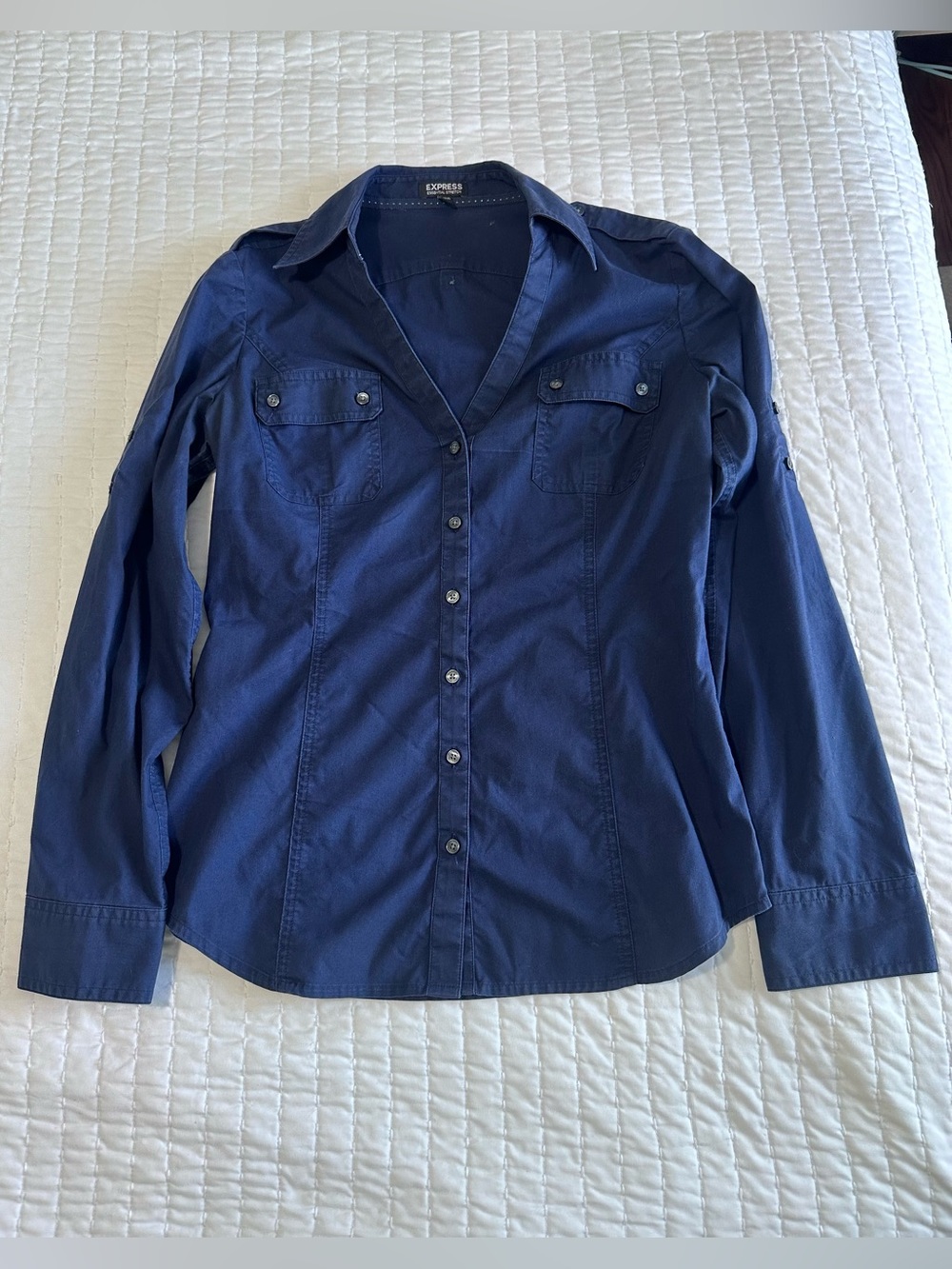 Express Navy Stretch Essential Button-Up Shirt